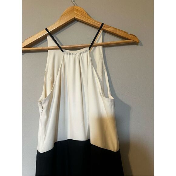 Halston Women’s Size 6 Sleeveless High Neck Maxi Dress Black Cream Side Zip - Picture 7 of 11